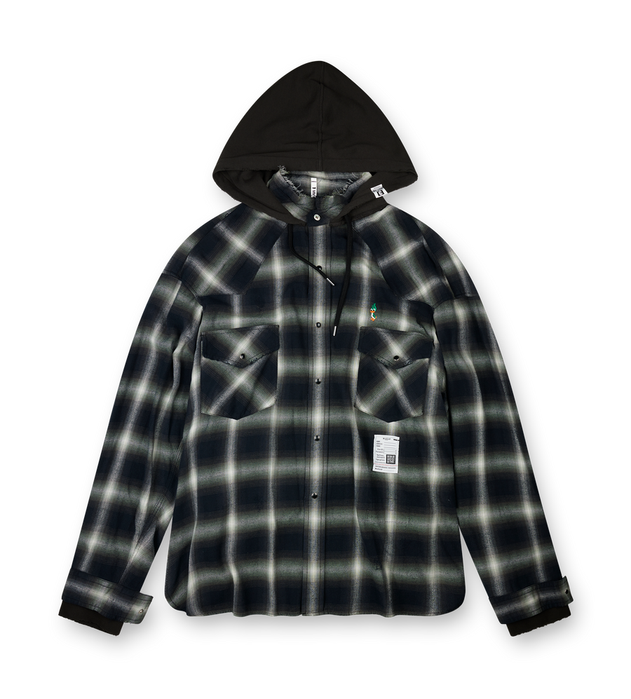 Maison Mihara Yasuhiro Hooded Plaid Shirt in Green