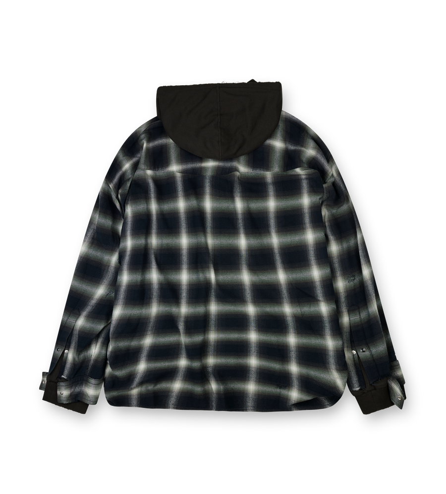 Maison Mihara Yasuhiro Hooded Plaid Shirt in Green