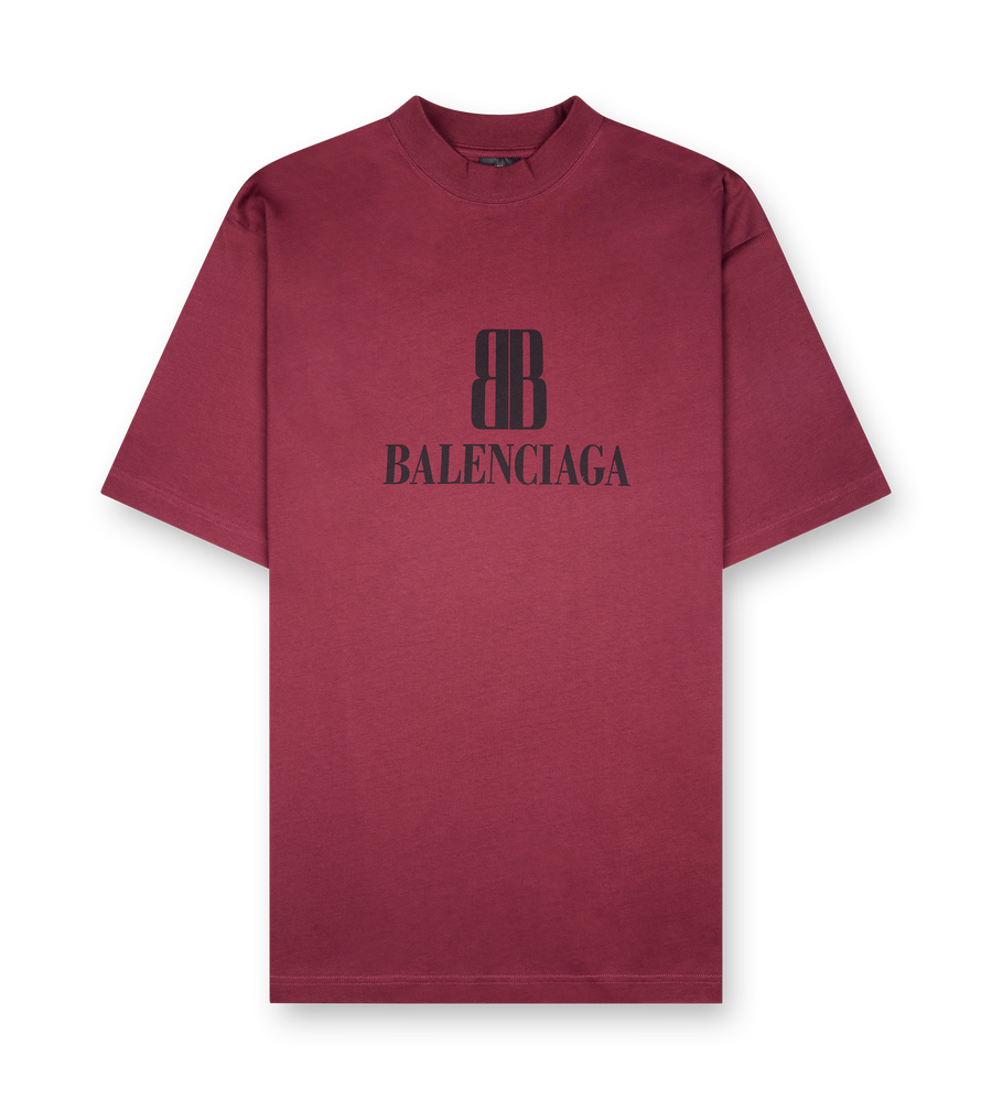 Balenciaga Cotton Nano BB T-Shirt in Bordeaux