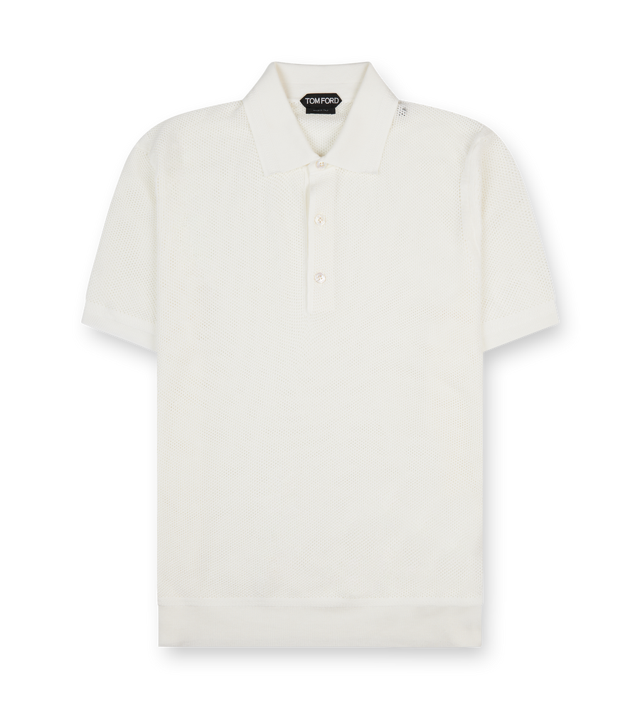 White Short-Sleeved Knitted Polo Shirt White