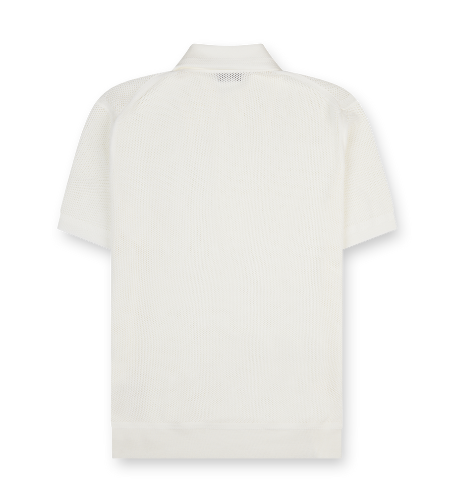 White Short-Sleeved Knitted Polo Shirt White