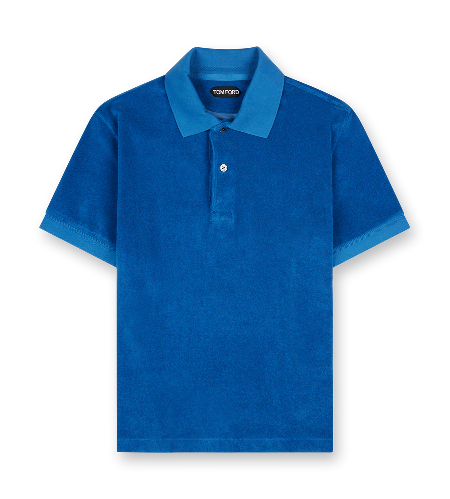 Tom Ford Towelling Polo in Denim Blue