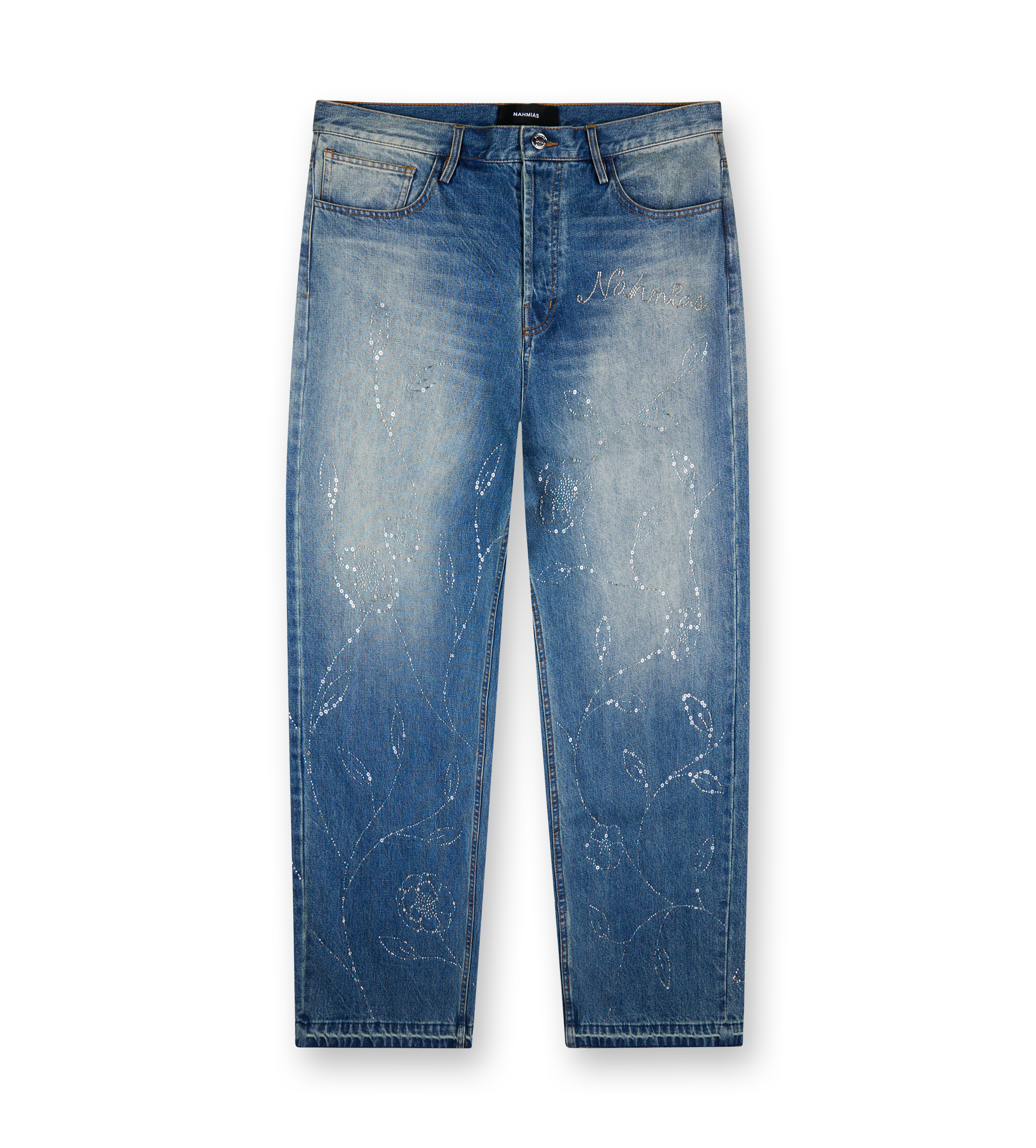 Beaded Wide Jeans Dark Wash
