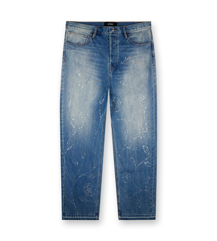 Beaded Wide Jeans Dark Wash