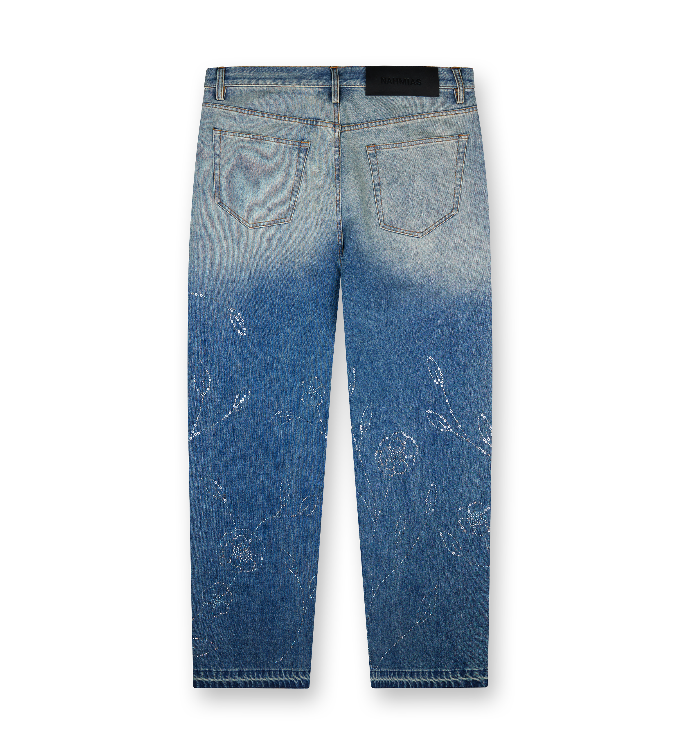 Beaded Wide Jeans Dark Wash