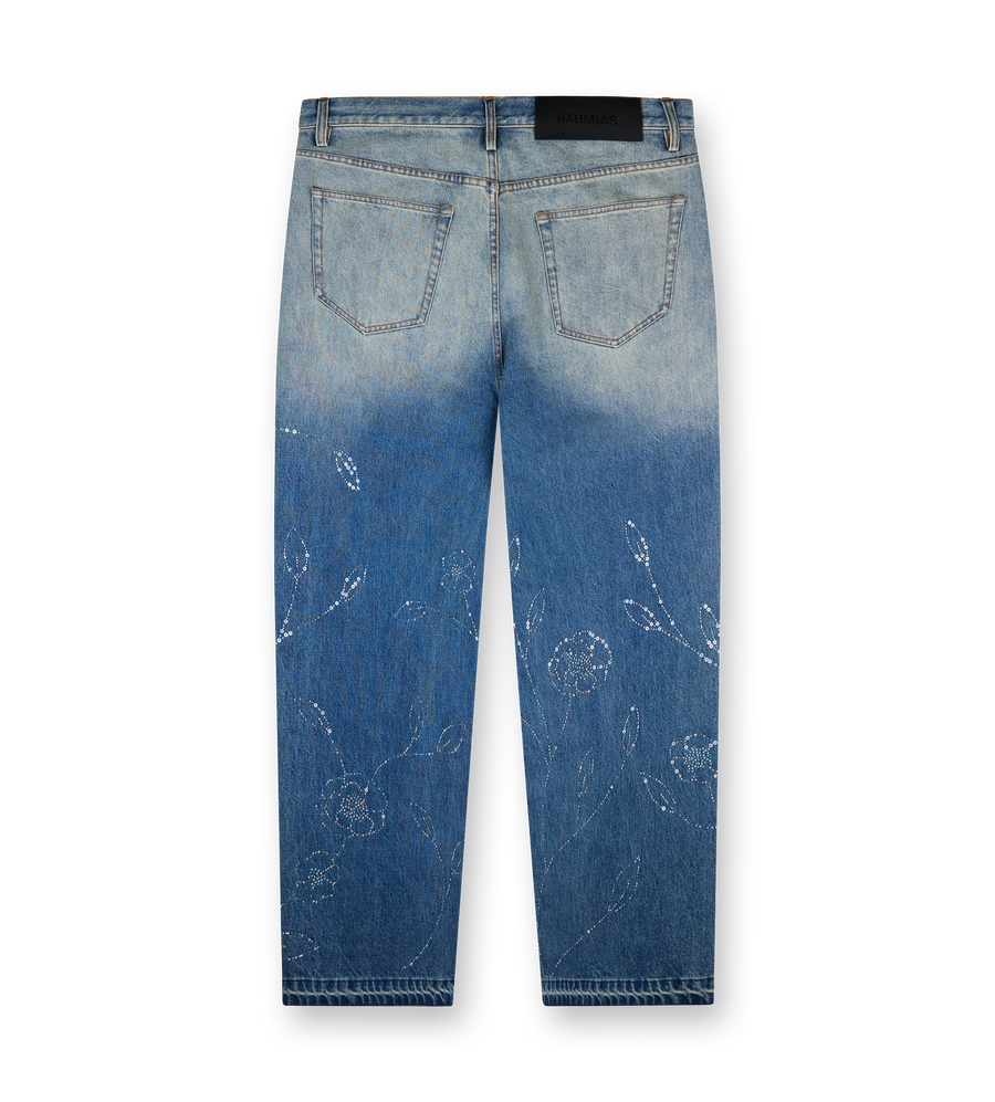 Beaded Wide Jeans Dark Wash