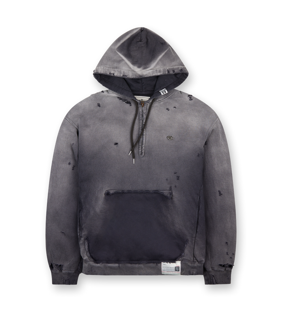 Sun Faded Half Zip Hoodie  Black