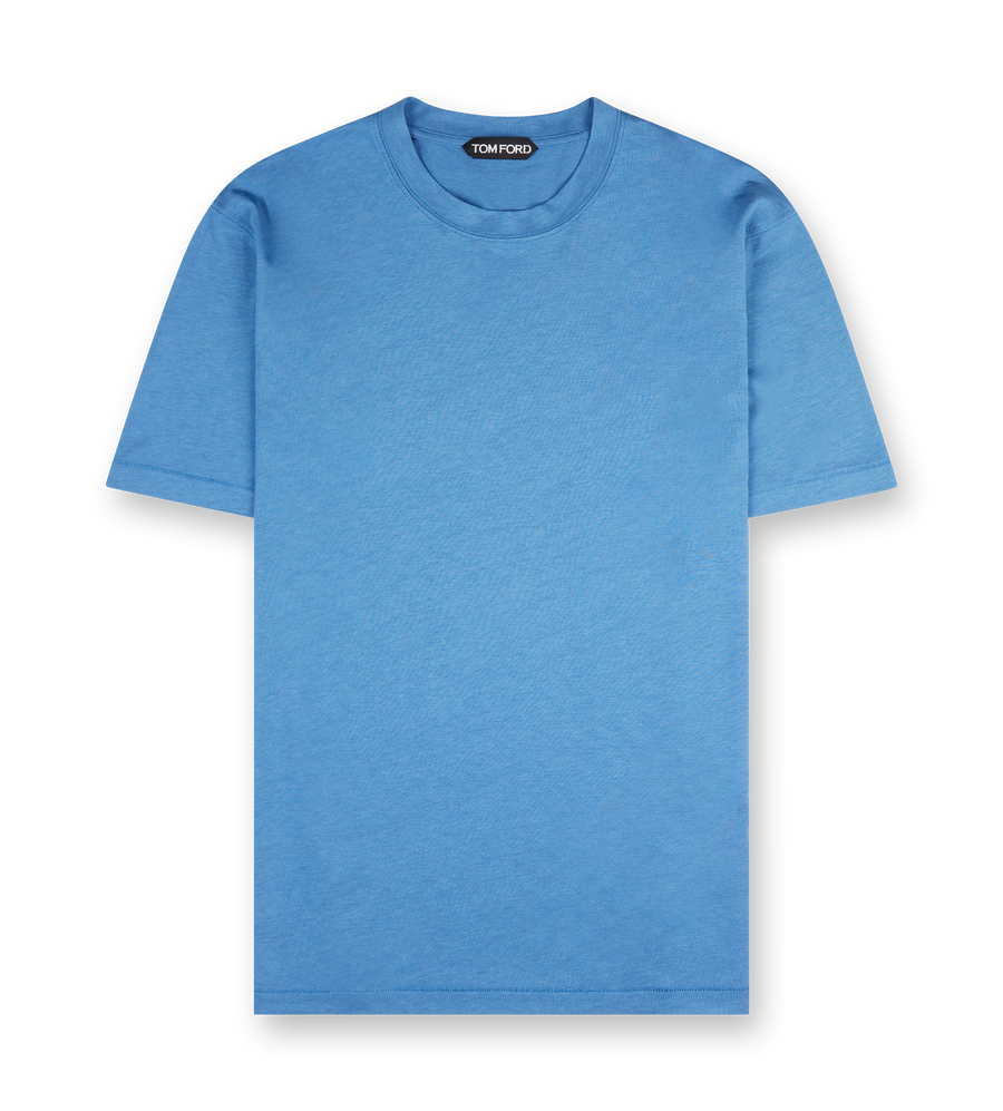 Cotton-blend jersey T-shirt in Denim Blue