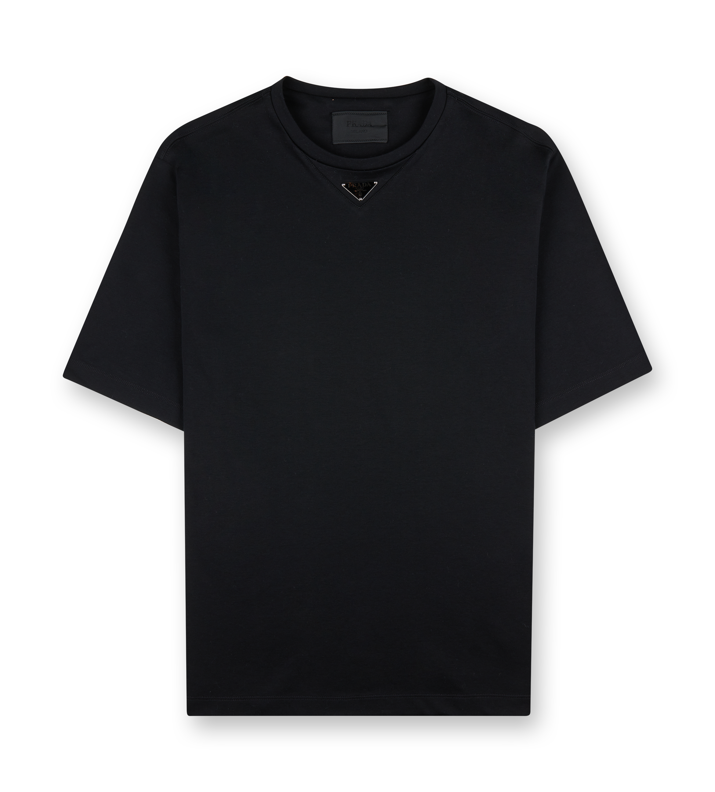 Prada Driehoek Logo Katoenen T-shirt Zwart