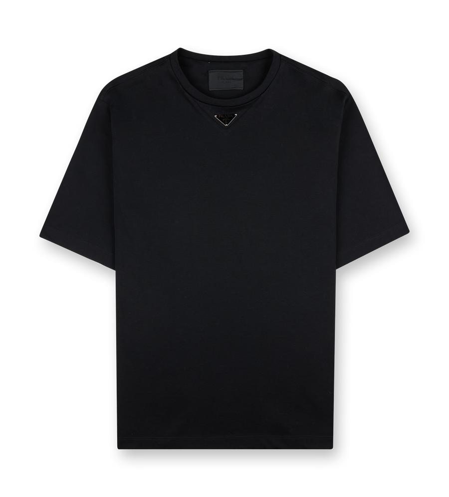 Prada Driehoek Logo Katoenen T-shirt Zwart