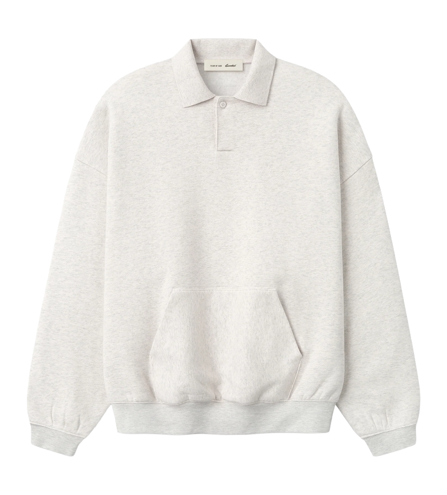Fear of God Essentials Signature 90s Polo Sweatshirt in Oatmeal Heather