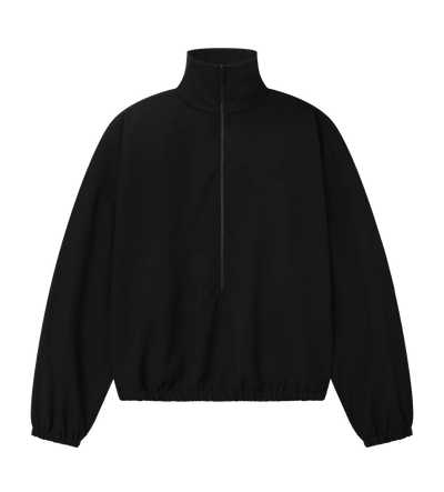 Wool Ripstop Half Zip Track Jacket in Black