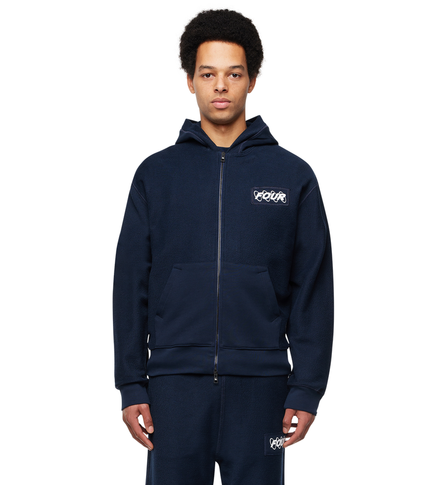 Circles Inside Out Zip Up Hoodie Marine Blue