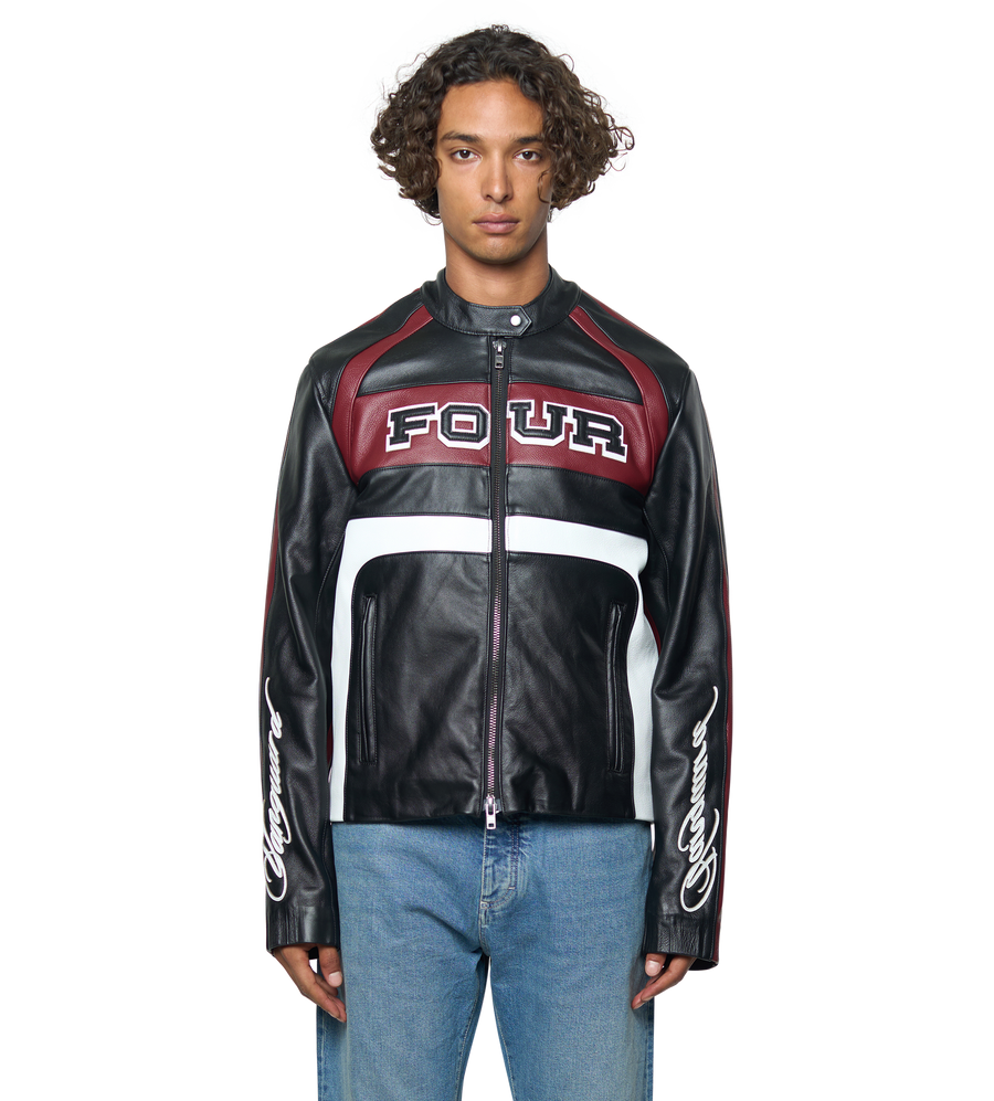 Leather Motor Jacket Black/ Red