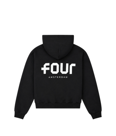 Logo Boxy Zip Up Hoodie Black