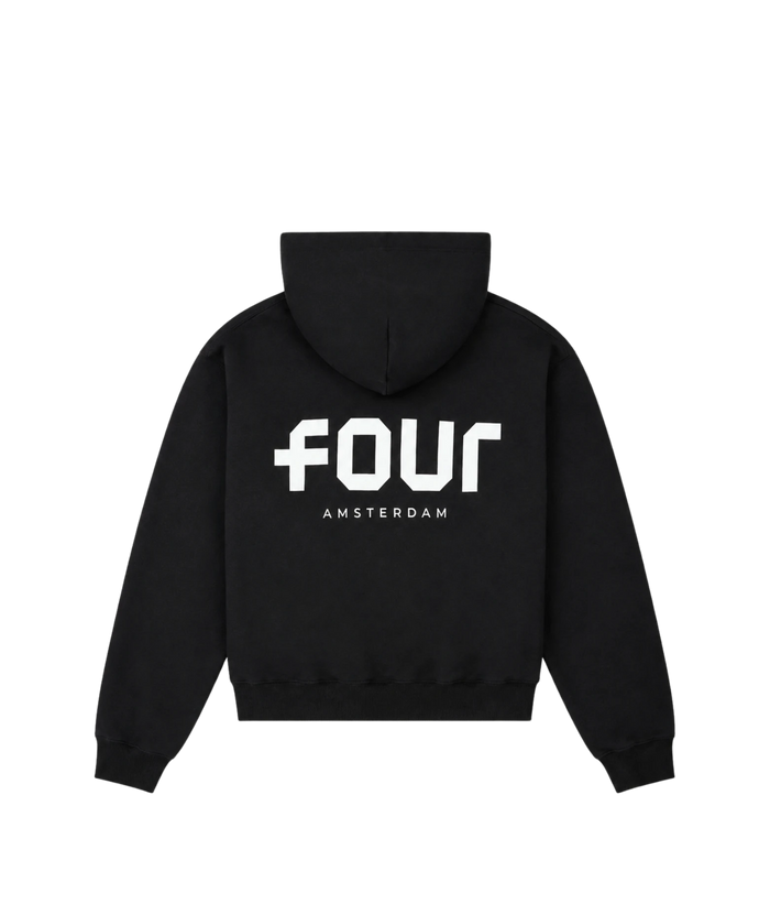 Logo Boxy Zip Up Hoodie Black