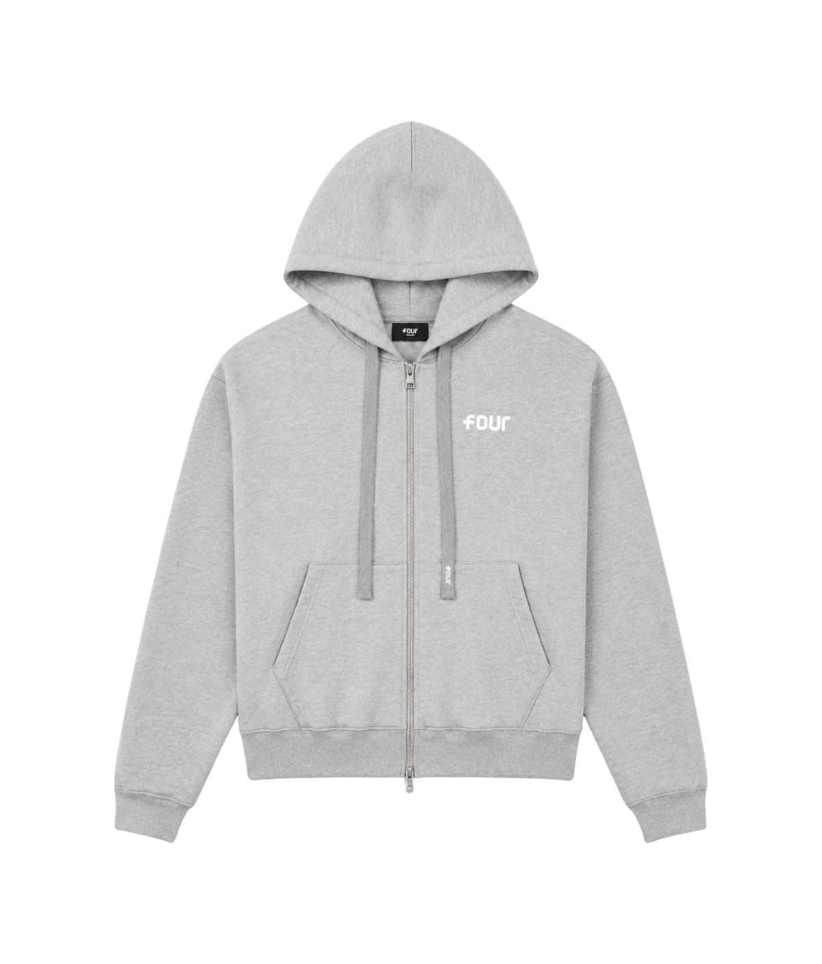 Logo Boxy Zip Up Hoodie Grey Melange