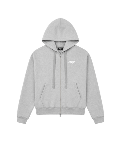 Logo Boxy Zip Up Hoodie Grey Melange