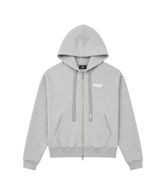 Logo Boxy Zip Up Hoodie Grey Melange