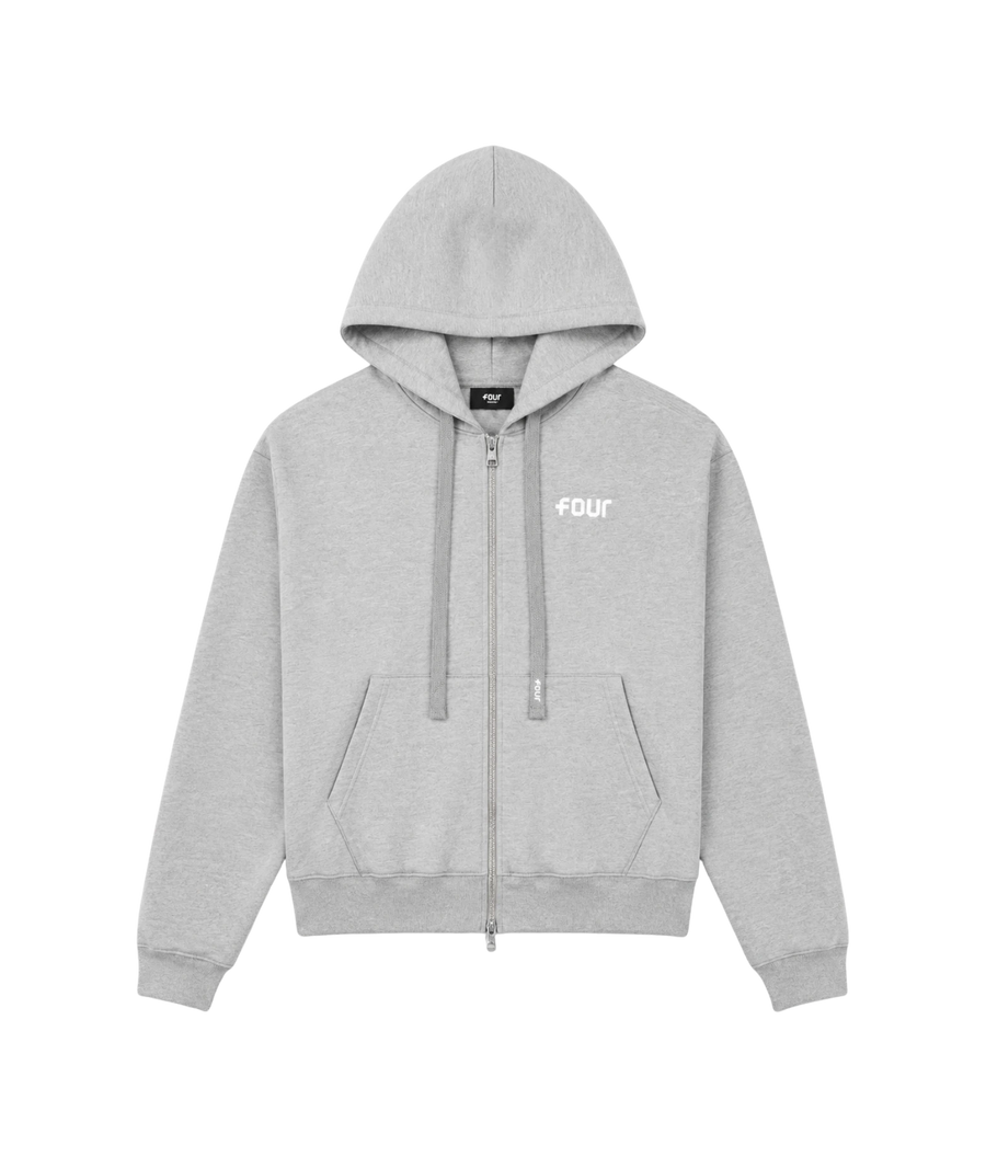 Logo Boxy Zip Up Hoodie Grey Melange