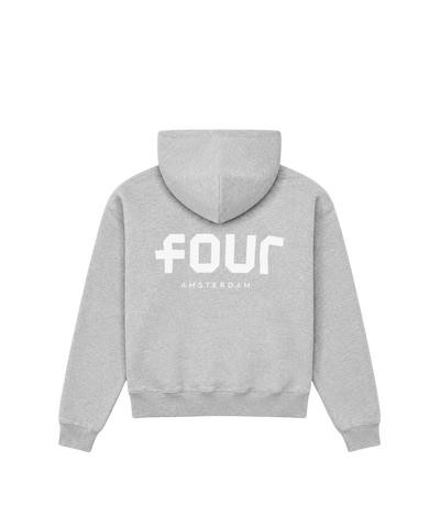Logo Boxy Zip Up Hoodie Grey Melange