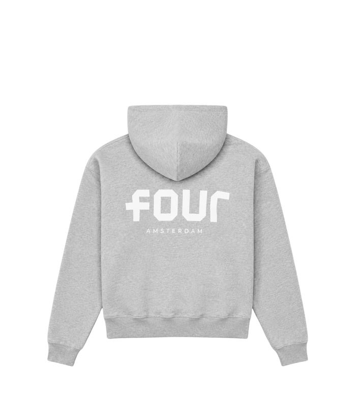Logo Boxy Zip Up Hoodie Grey Melange