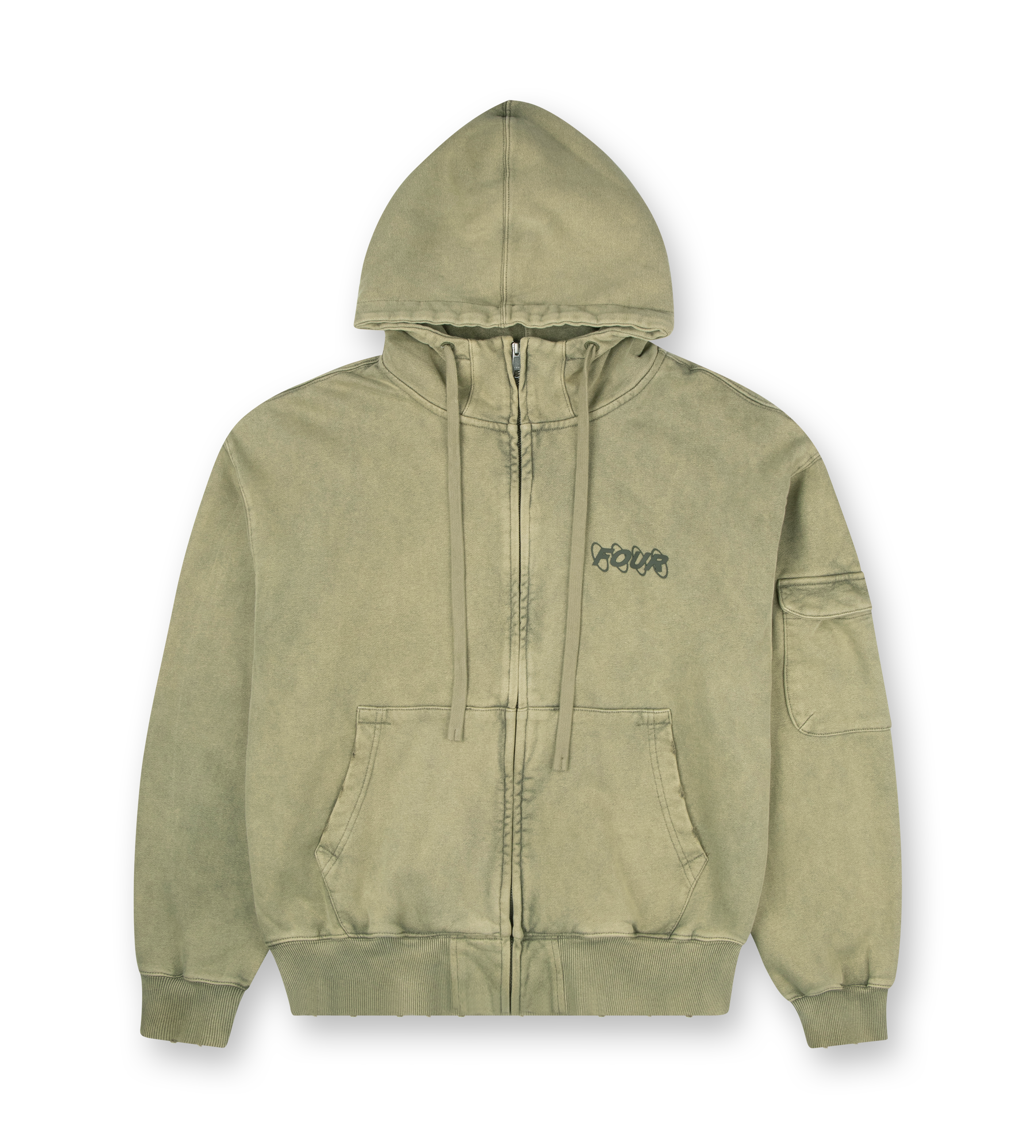 Circles Boxy Zip Up Hoodie Washed Moss Green