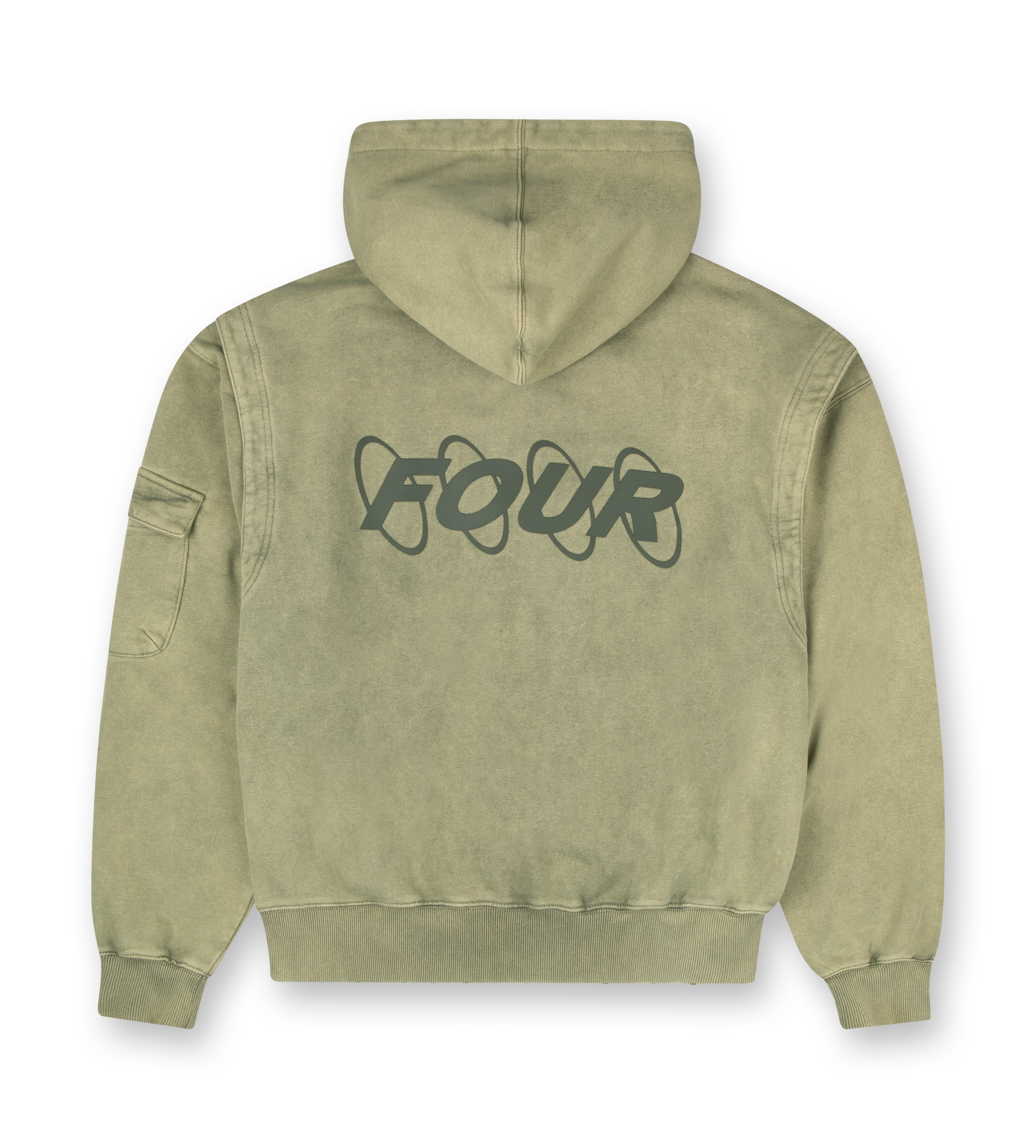 Circles Boxy Zip Up Hoodie Washed Moss Green