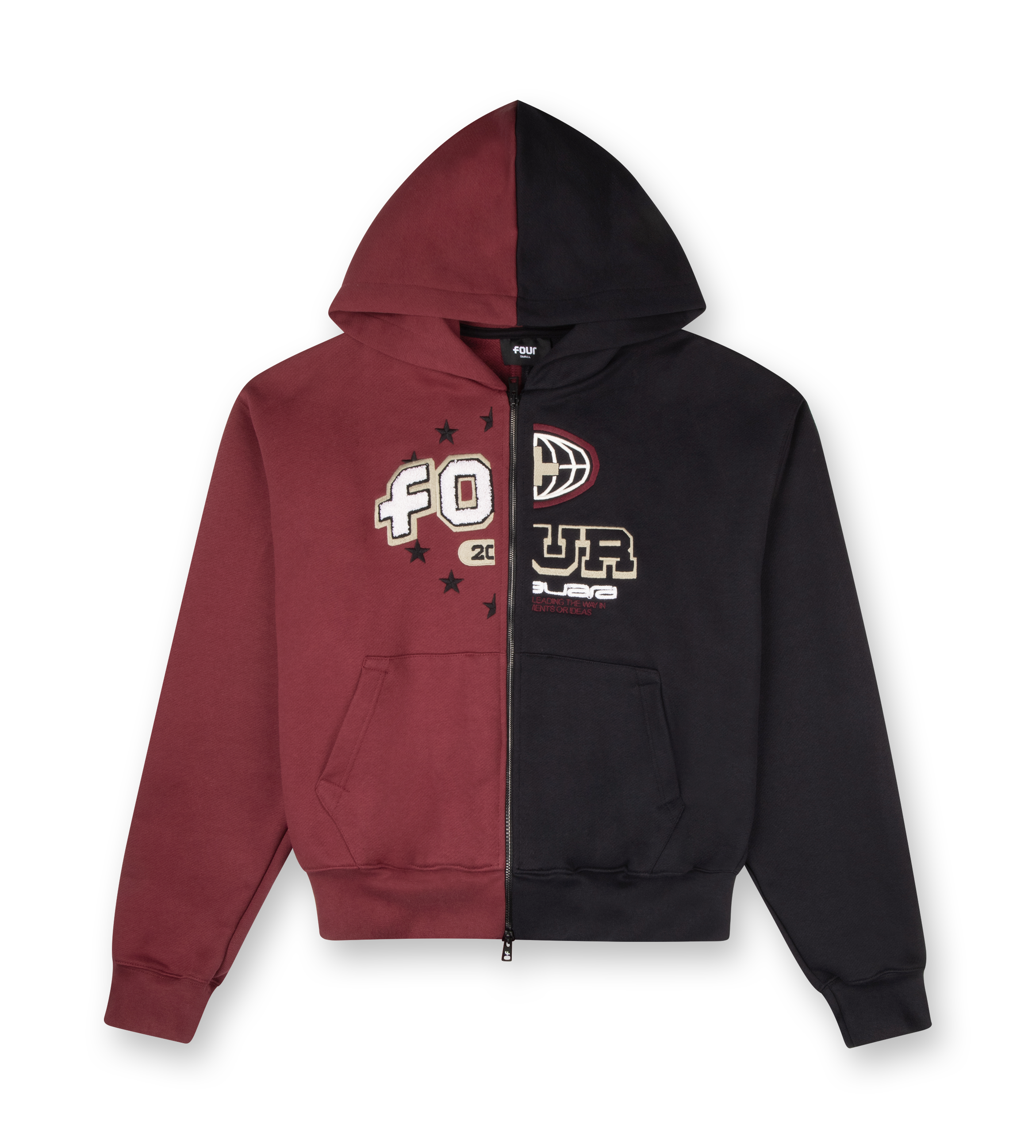 Split Zip Up Hoodie Black/ Pomegranate