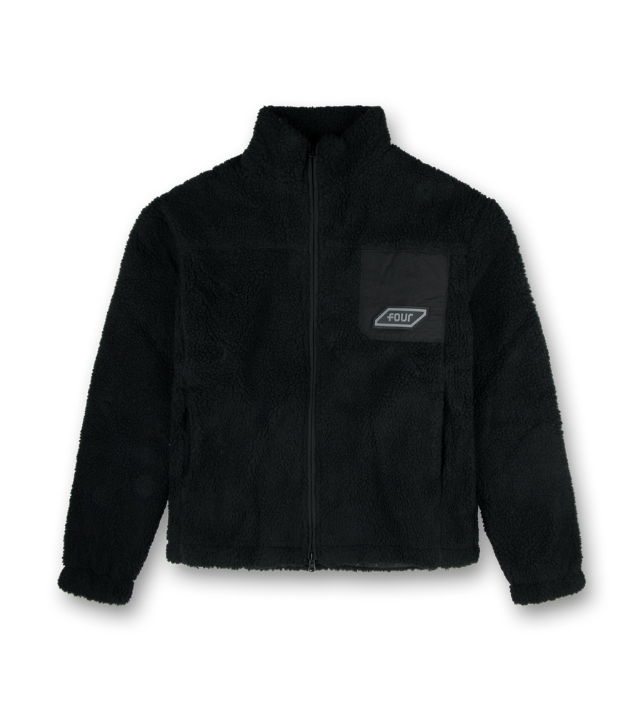 Square Logo Sherpa Zip Up Black