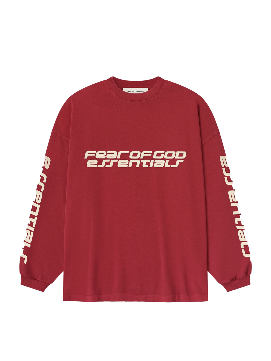 Fear of God Essentials 90s Long Sleeve Tee in Crimson