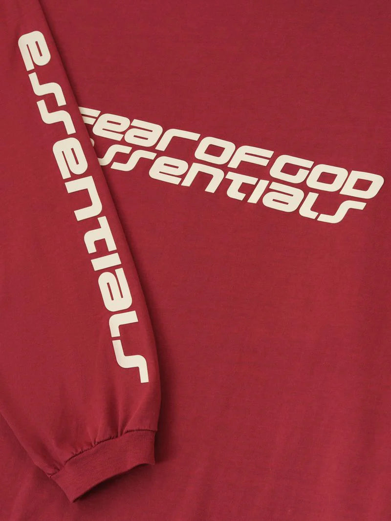 Fear of God Essentials 90s Long Sleeve Tee in Crimson