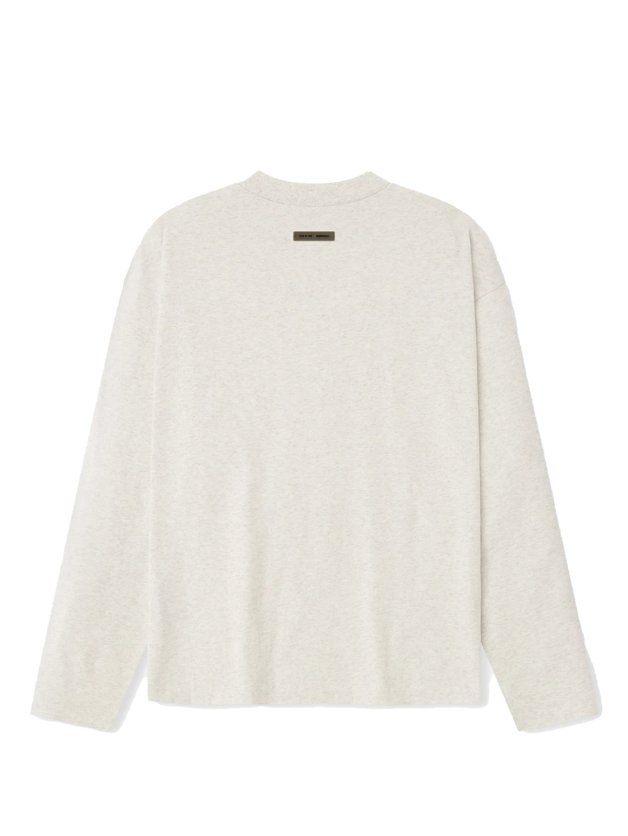 Fear of God Essentials Embroidered Classic Long Sleeve Tee in Oatmeal Heather