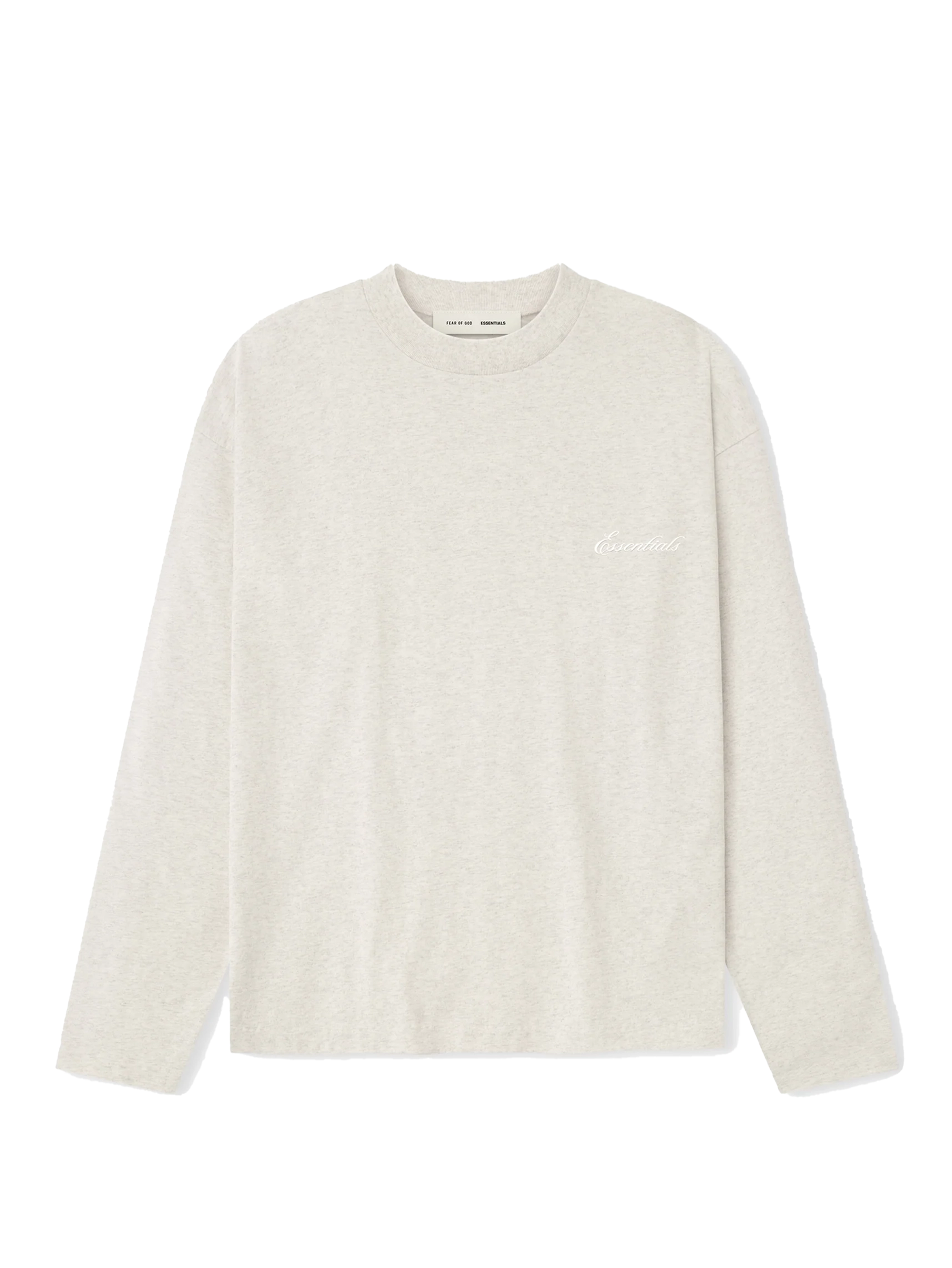 Fear of God Essentials Embroidered Classic Long Sleeve Tee in Oatmeal Heather