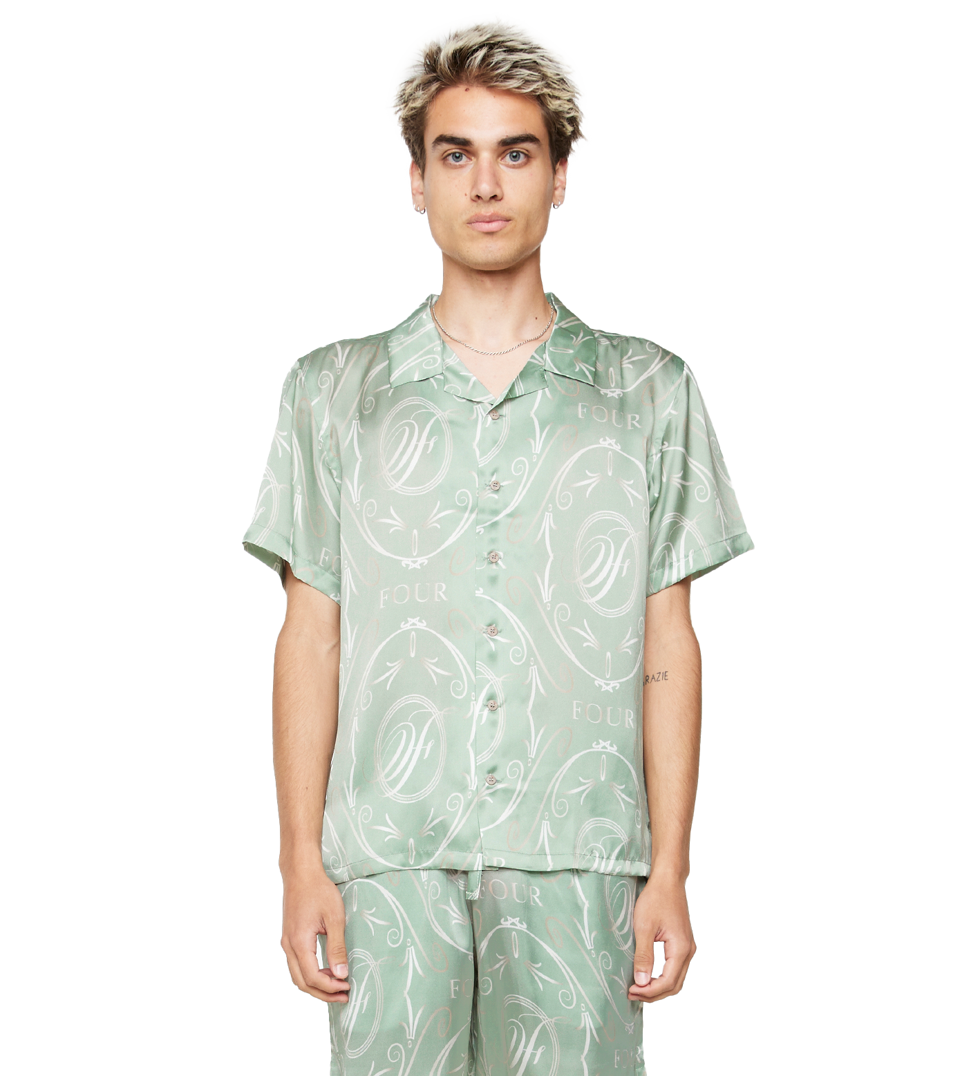 C5 Silk Shirt Allover Print Frosty Green