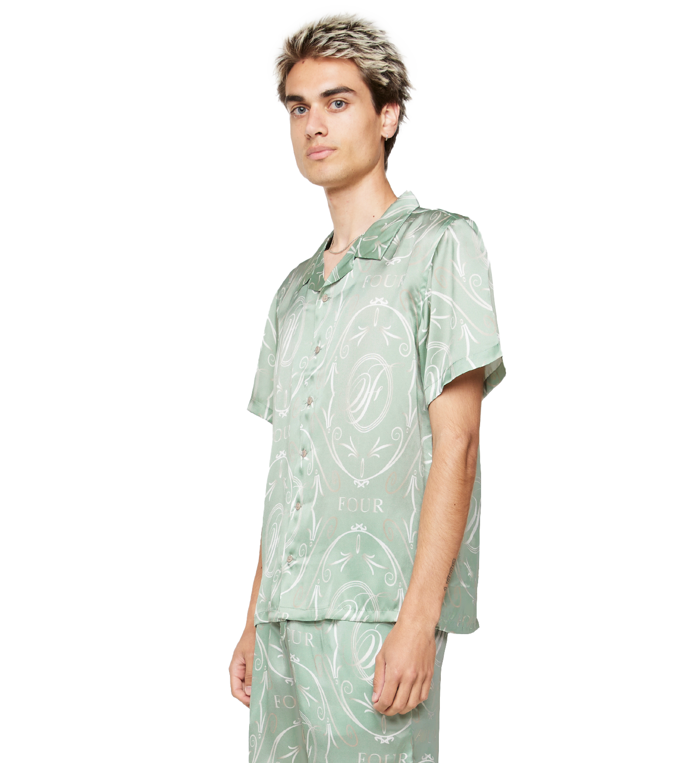 C5 Silk Shirt Allover Print Frosty Green