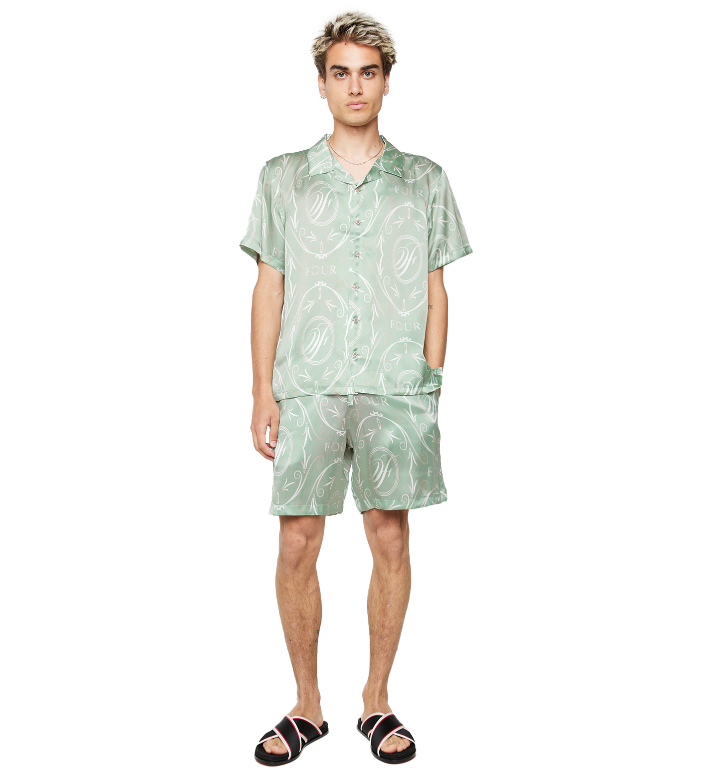 C5 Silk Short Allover Print Frosty Green