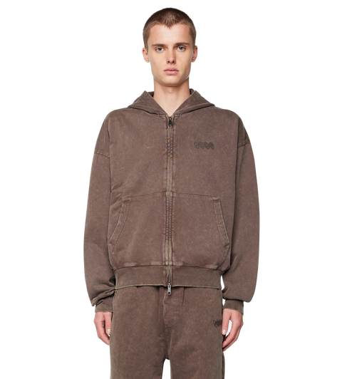 Circles Boxy Zip Up Hoodie Washed Brown