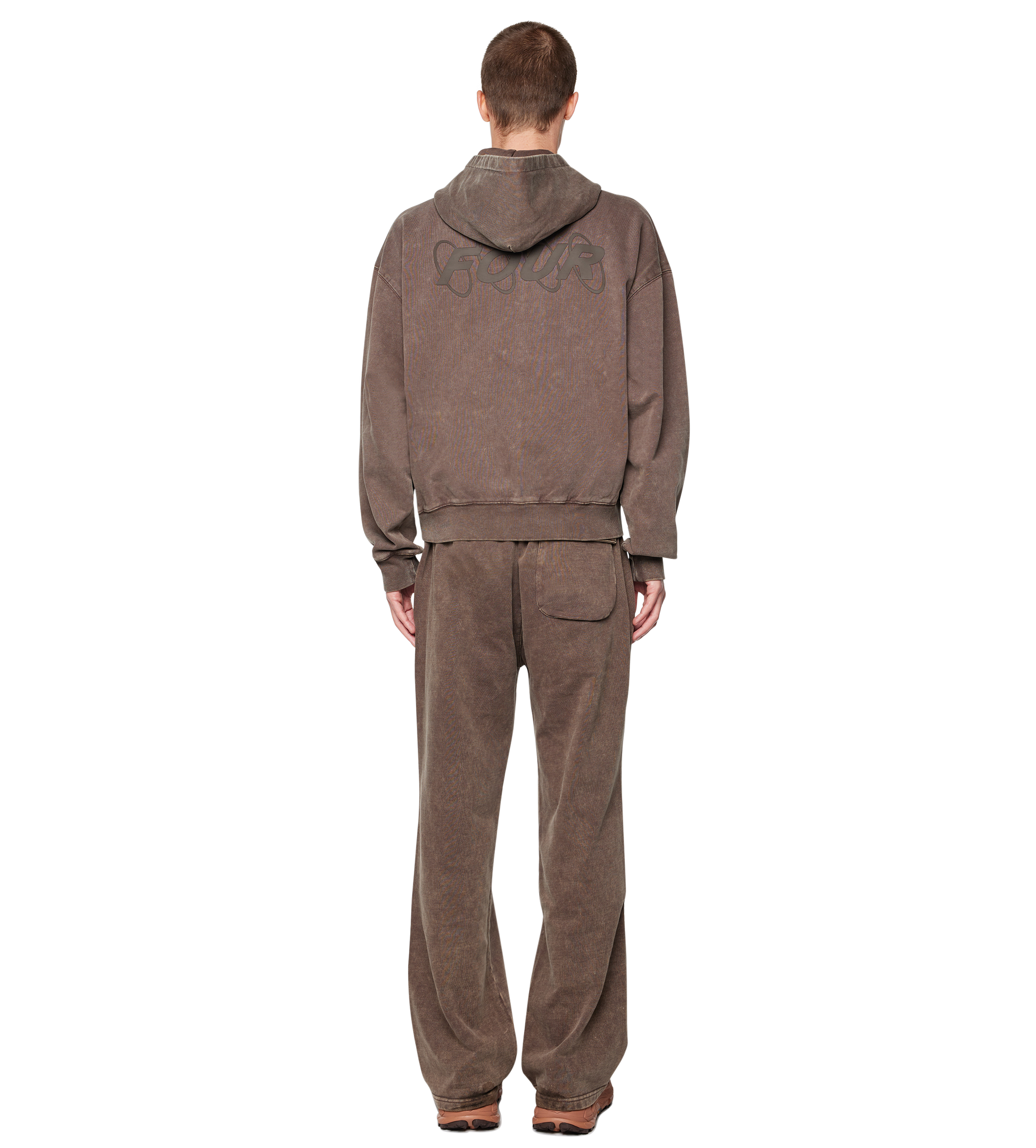 Circles Boxy Zip Up Hoodie Washed Brown
