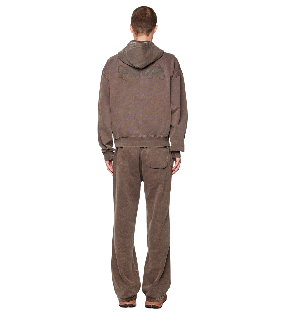 Circles Boxy Zip Up Hoodie Washed Brown