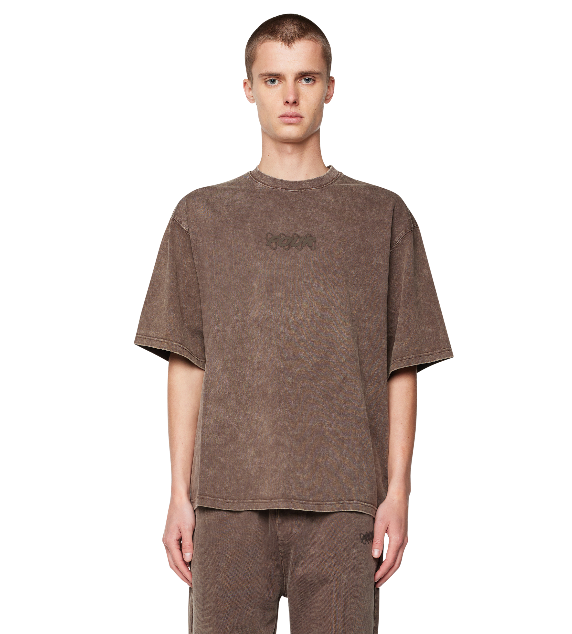 Cirkels boxy T-shirt gewassen bruin