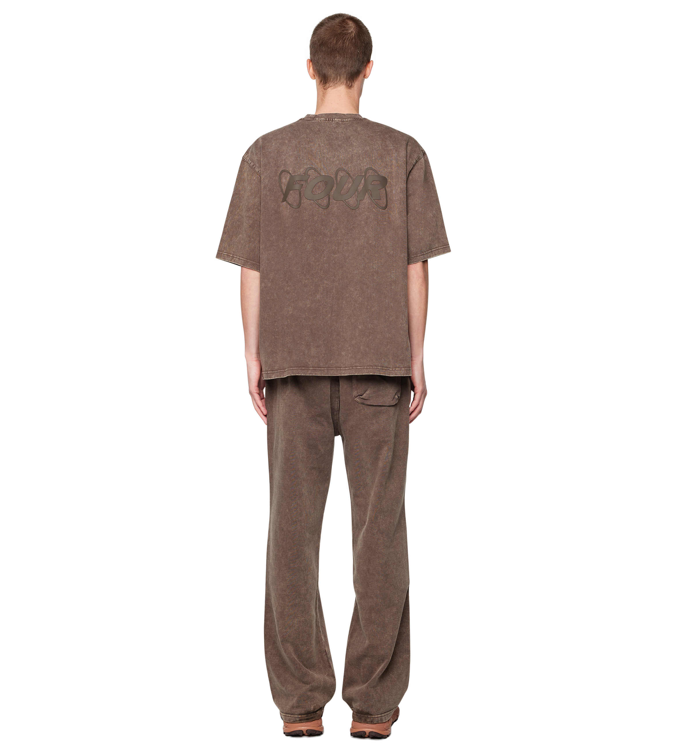 Cirkels boxy T-shirt gewassen bruin