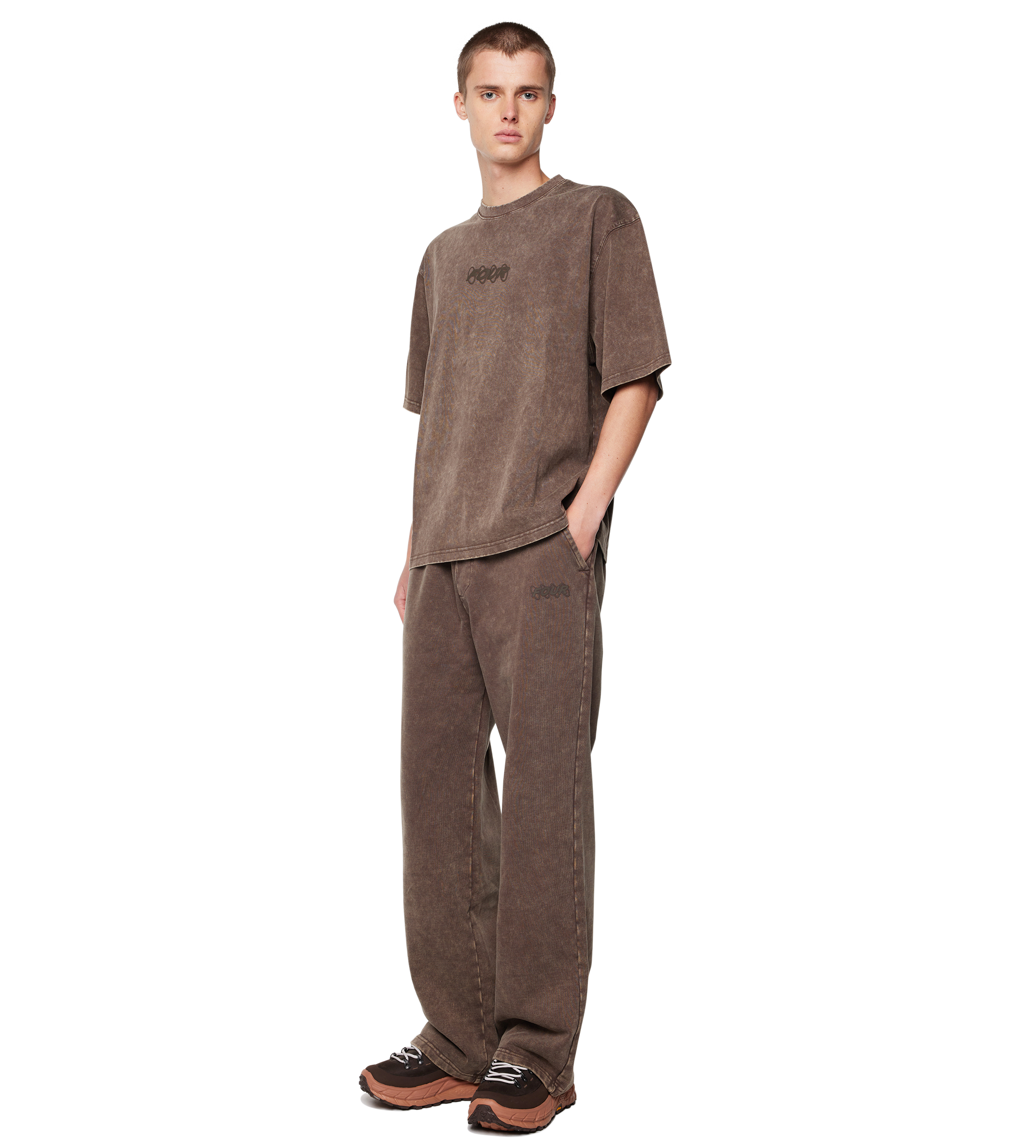 Cirkels boxy T-shirt gewassen bruin