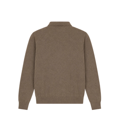 Long-Sleeve Knit Polo Shirt Brown