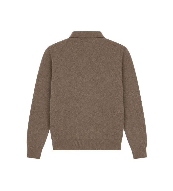 Long-Sleeve Knit Polo Shirt Brown