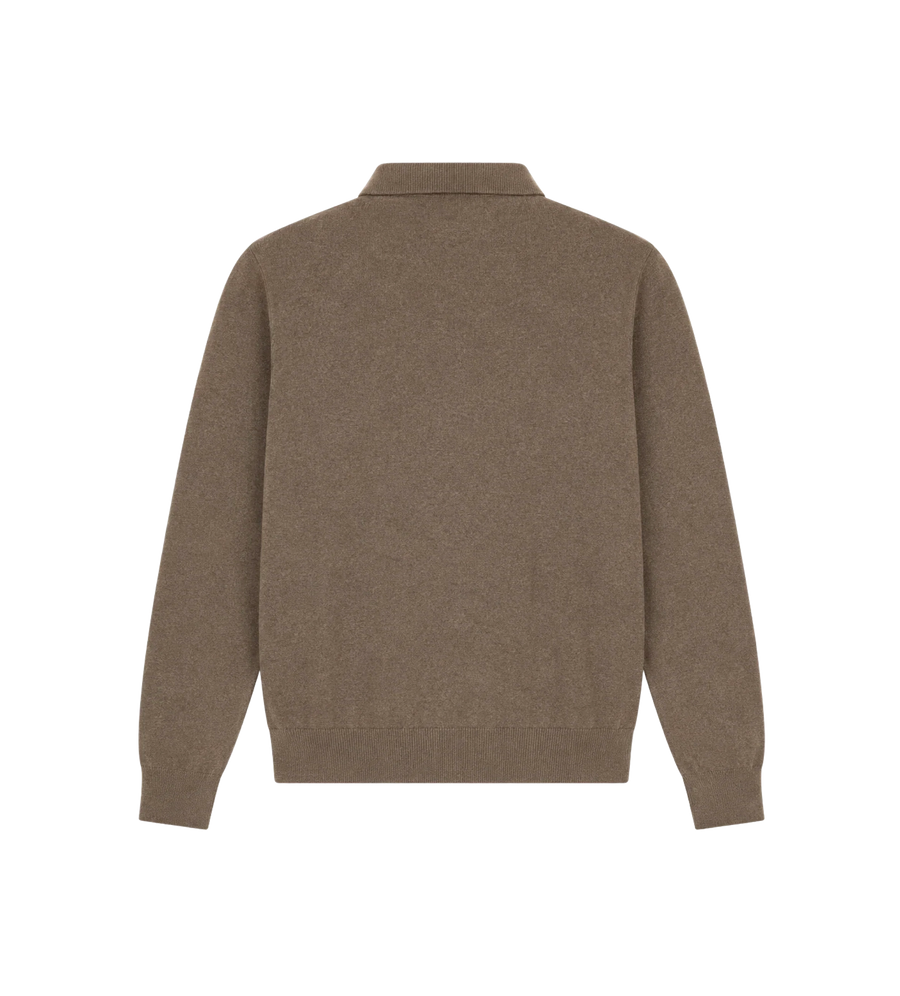 Long-Sleeve Knit Polo Shirt Brown