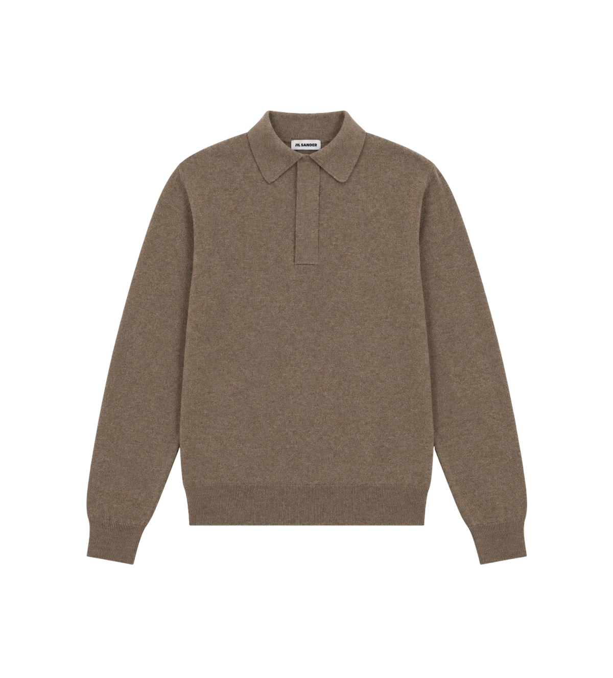Long-Sleeve Knit Polo Shirt Brown