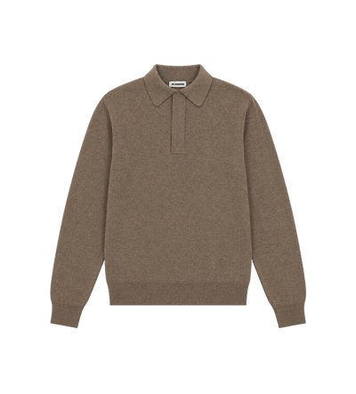 Long-Sleeve Knit Polo Shirt Brown