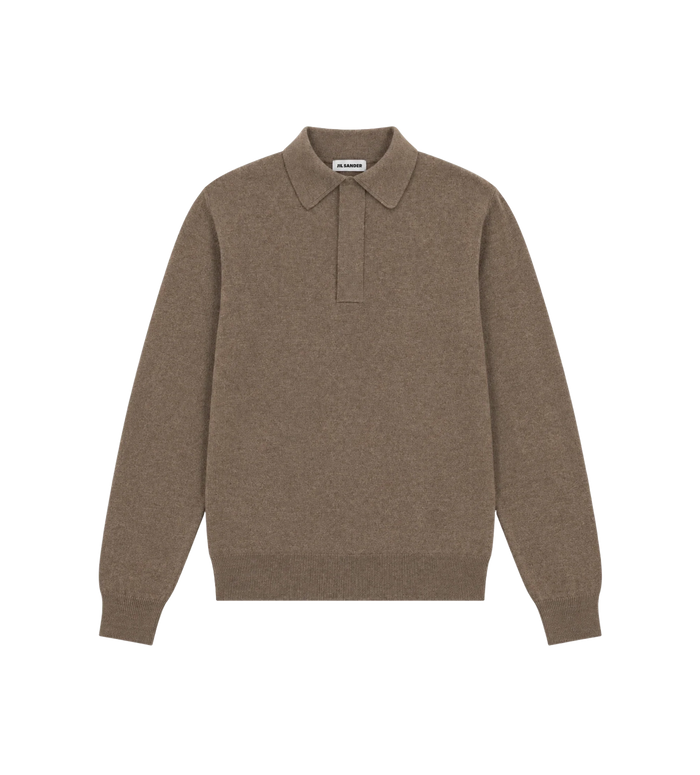 Long-Sleeve Knit Polo Shirt Brown