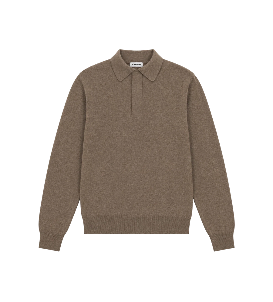 Long-Sleeve Knit Polo Shirt Brown